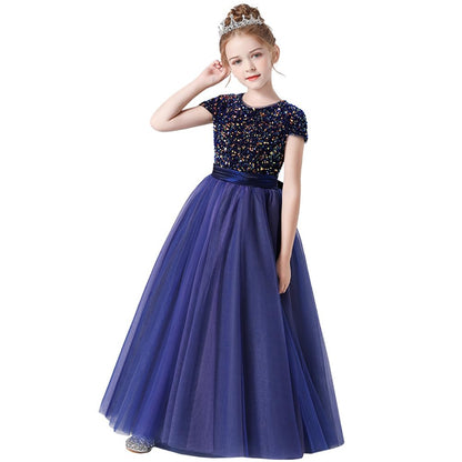 Flower Girl Dresses Sequins Wedding Jr Bridesmaid Puffy Tulle Skirt Girls Birthday Party Princess Dress Floor Length Pageant Gown