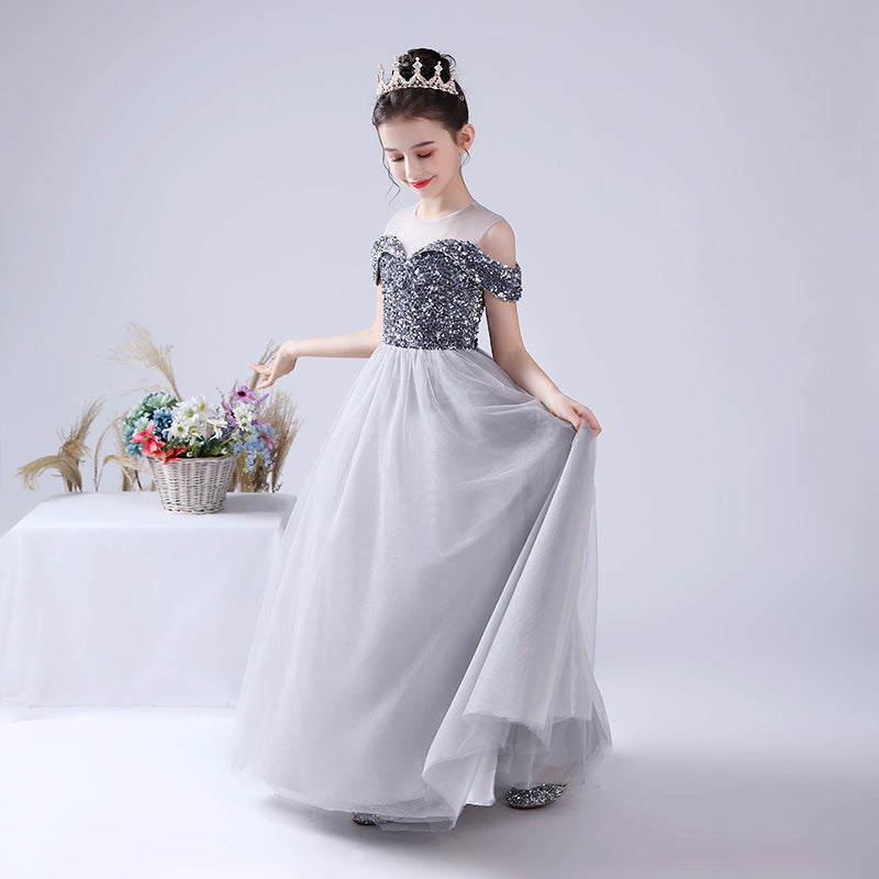 Off Shoulder Pageant Dresses For Teen Girls Sequins Long Evening Dress Flower Girls Dress Special Occasion dresses