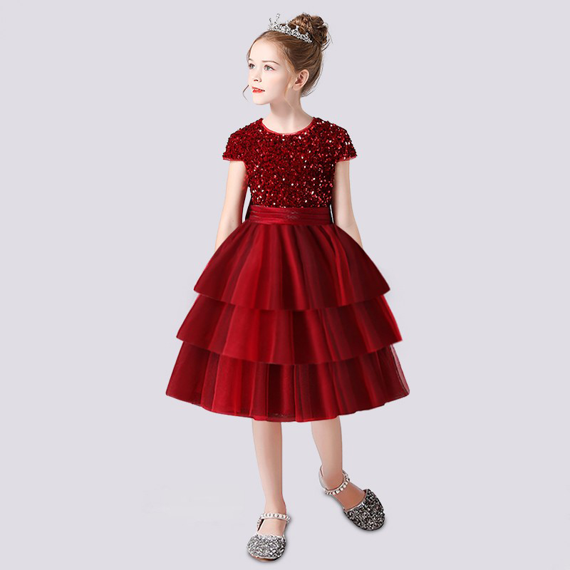 Cupcake Dresses For Kids Short Mini Birthday Party Gowns Tulle Tutu Dress Sequins Short Dress for Flower Girls Princess Dress