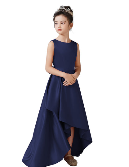 Satin Flower Girls Dress Sleeveless Hi-Lo Girls Party Dresses Formal Special Occasion Dress Wedding Junior Bridesmaid Dress Prom Ball Gown