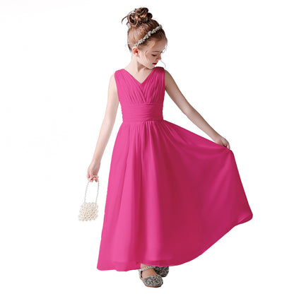 Little Girls Pageant Dress Formal Party Long Chiffon Flower Girl Dresses Wedding Sleeveless Junior Bridesmaid Dress