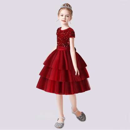 Cupcake Dresses For Kids Short Mini Birthday Party Gowns Tulle Tutu Dress Sequins Short Dress for Flower Girls Princess Dress