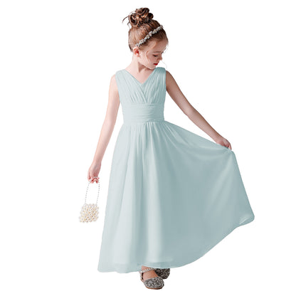 Little Girls Pageant Dress Formal Party Long Chiffon Flower Girl Dresses Wedding Sleeveless Junior Bridesmaid Dress