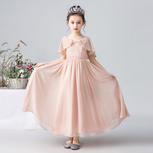 Chiffon Flower Girls Dress Cap Sleeves Junior Bridesmaid Dress for Girls 4-16 Special Occasion Dress for Wedding