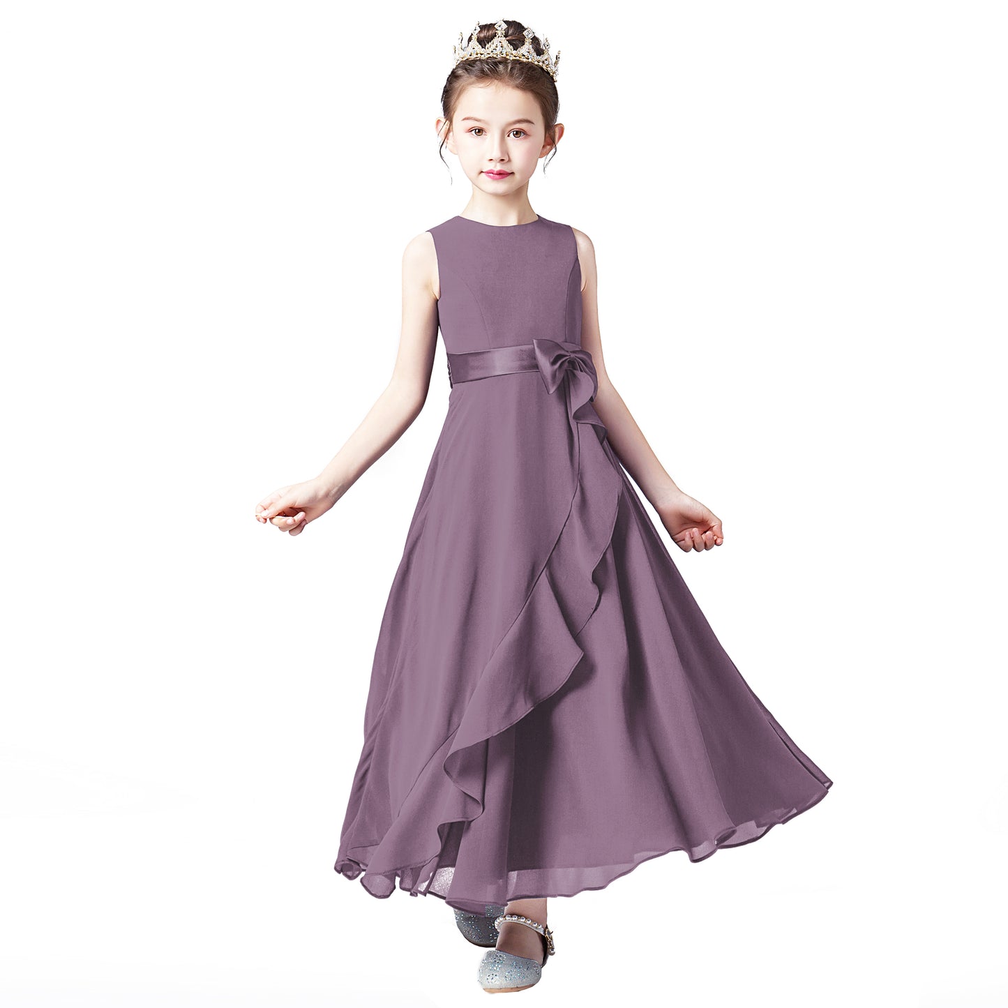 Little GirlS Long Juniors Bridesmaid Dress Wedding Flower Girls Formal Party Pageant Dresses Chiffon Sleeveless Maxi Dress