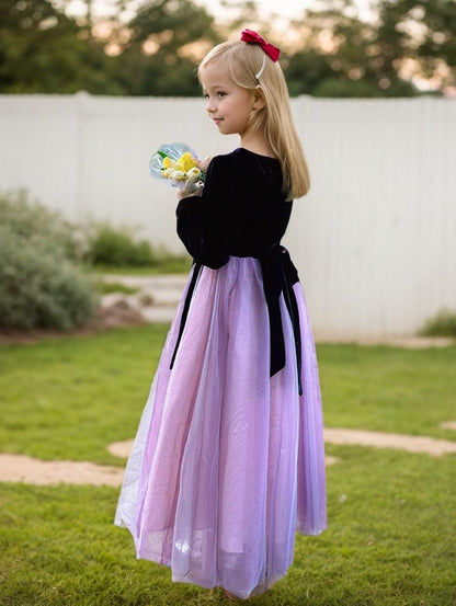 Velvet Tulle Flower Girl Dress for Wedding Girls First Communion Dress Long Sleeves Birthday Party Dress Prom Ball Gown