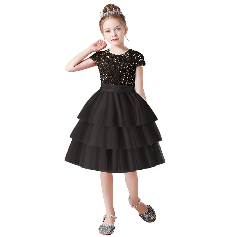 Cupcake Dresses For Kids Short Mini Birthday Party Gowns Tulle Tutu Dress Sequins Short Dress for Flower Girls Princess Dress