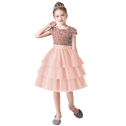 Cupcake Dresses For Kids Short Mini Birthday Party Gowns Tulle Tutu Dress Sequins Short Dress for Flower Girls Princess Dress