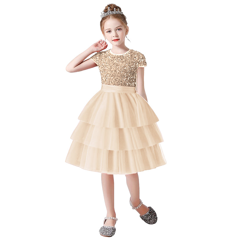 Cupcake Dresses For Kids Short Mini Birthday Party Gowns Tulle Tutu Dress Sequins Short Dress for Flower Girls Princess Dress