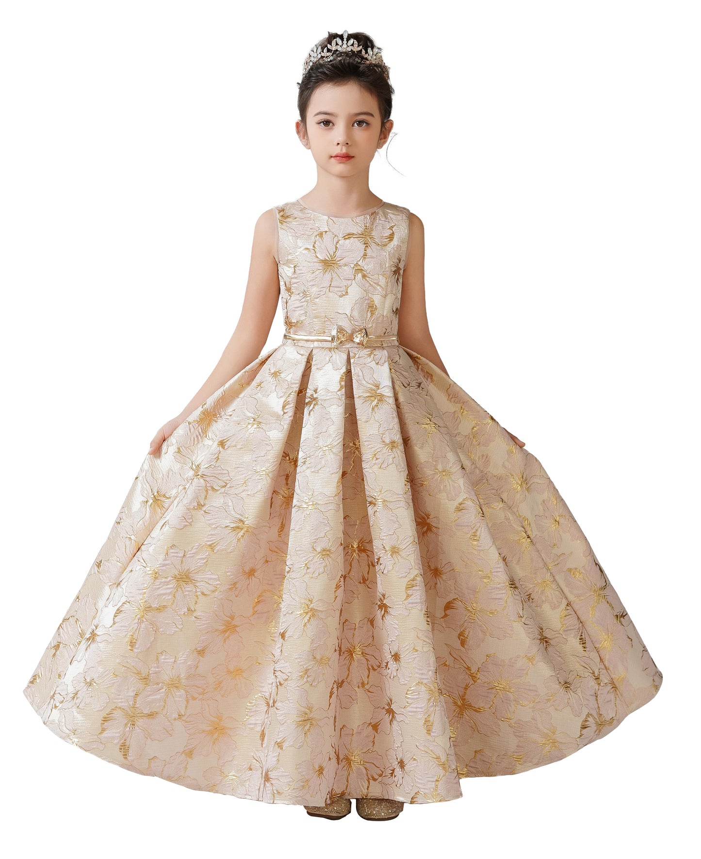 Satin Flower Girl Dress for Wedding First Communion Dress for Girls Sleeves Birthday Party Pageant Dress Prom Ball Gown