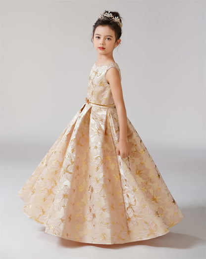 Satin Flower Girl Dress for Wedding First Communion Dress for Girls Sleeves Birthday Party Pageant Dress Prom Ball Gown