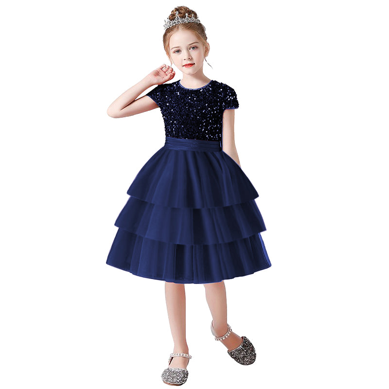 Cupcake Dresses For Kids Short Mini Birthday Party Gowns Tulle Tutu Dress Sequins Short Dress for Flower Girls Princess Dress