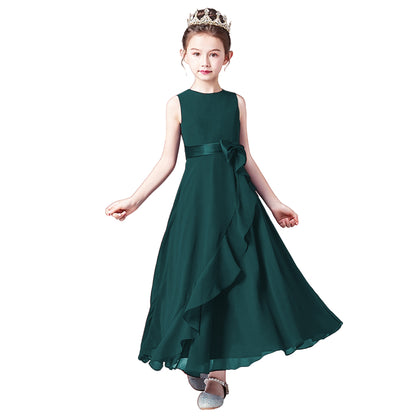 Little GirlS Long Juniors Bridesmaid Dress Wedding Flower Girls Formal Party Pageant Dresses Chiffon Sleeveless Maxi Dress