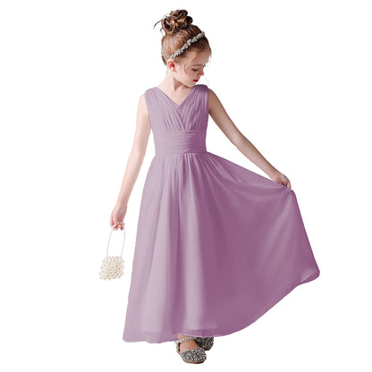 Little Girls Pageant Dress Formal Party Long Chiffon Flower Girl Dresses Wedding Sleeveless Junior Bridesmaid Dress