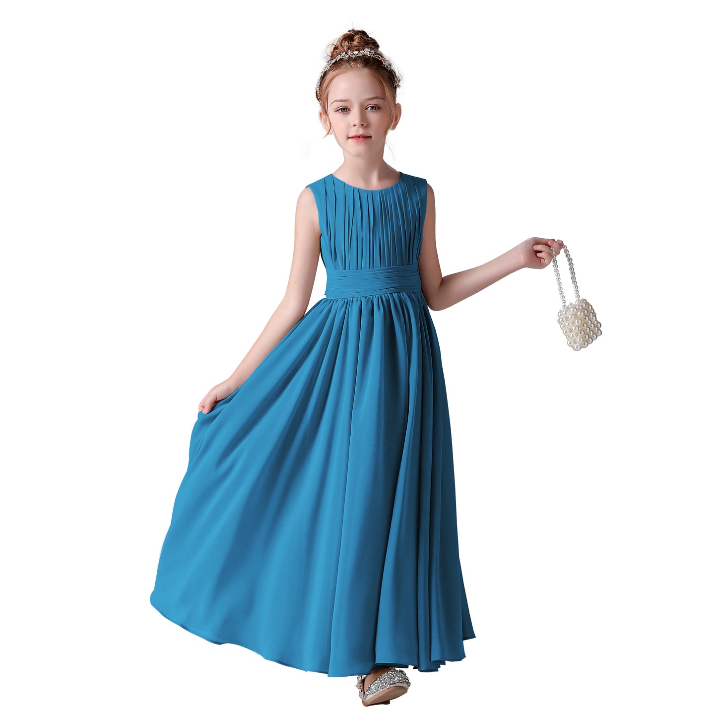 Chiffon Flower Girl Dresses Sleeveless Wedding Guest Dress Simple Pleated Athenian Style Dresses for Special Occasion