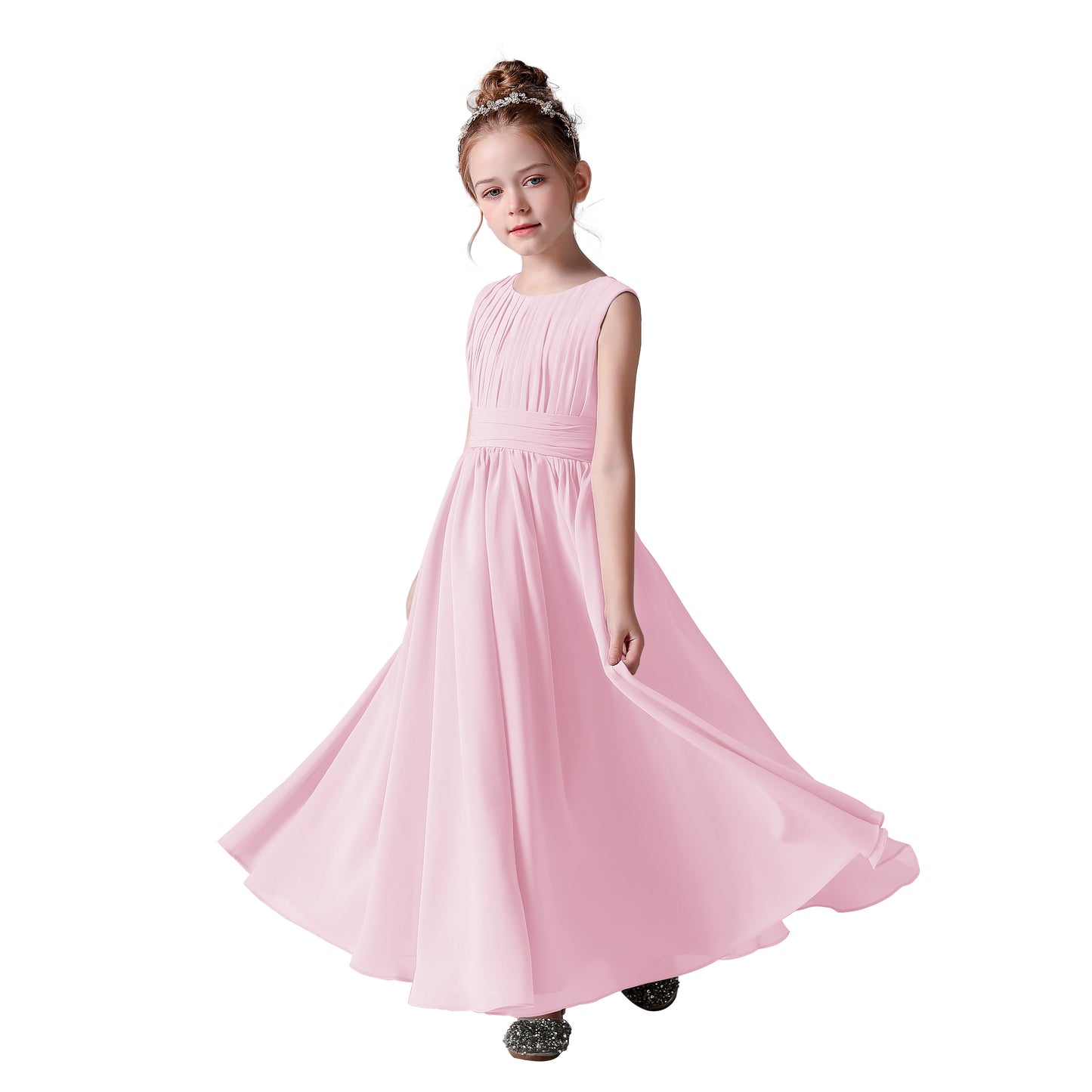 Chiffon Flower Girl Dresses Sleeveless Wedding Guest Dress Simple Pleated Athenian Style Dresses for Special Occasion