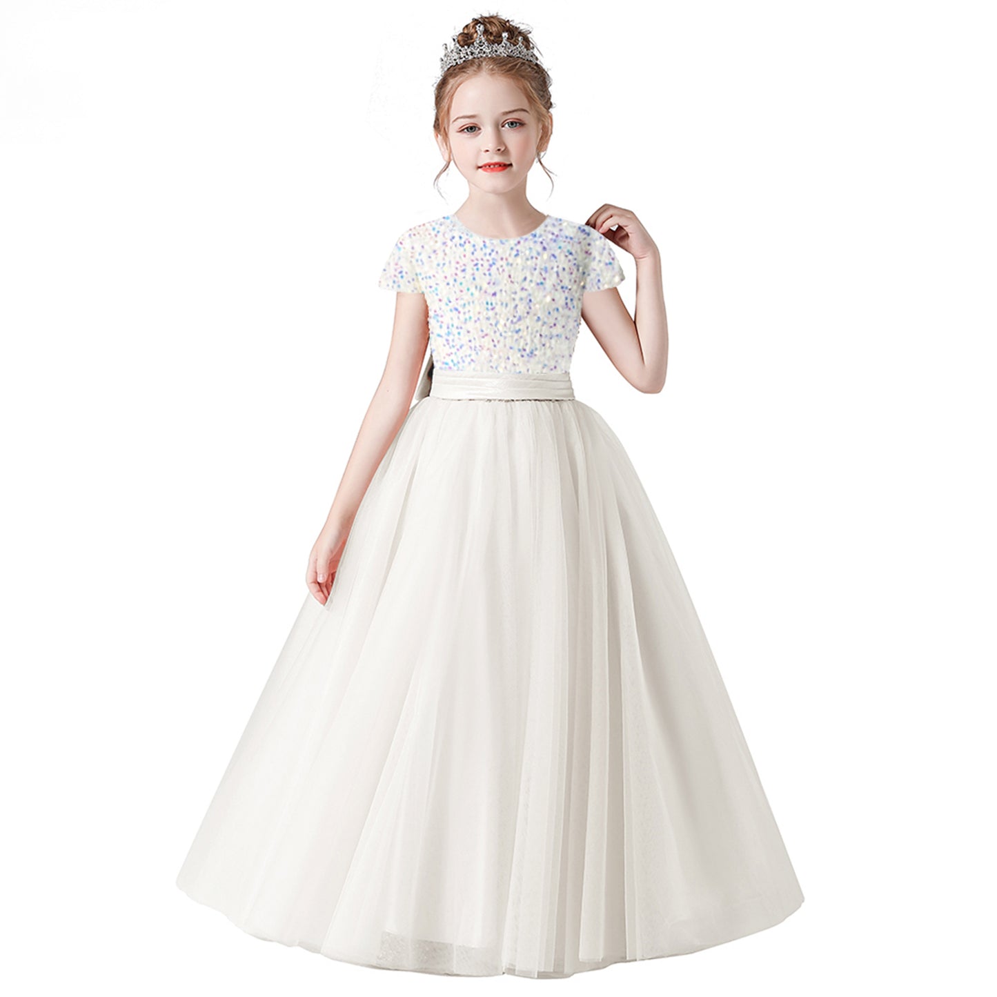 Flower Girl Dresses Sequins Wedding Jr Bridesmaid Puffy Tulle Skirt Girls Birthday Party Princess Dress Floor Length Pageant Gown