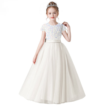 Flower Girl Dresses Sequins Wedding Jr Bridesmaid Puffy Tulle Skirt Girls Birthday Party Princess Dress Floor Length Pageant Gown