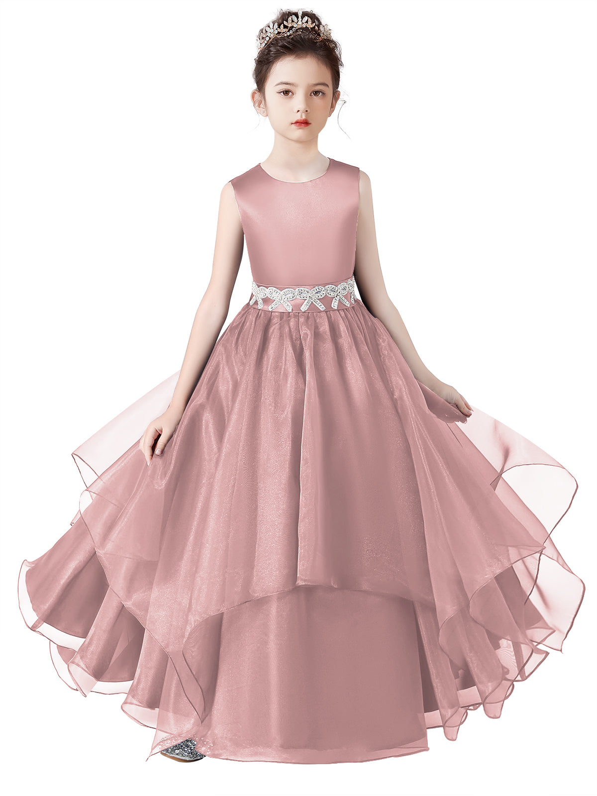 Sleeveless Flower Girls Dress Tulle Girls Birthday Party Dresses Formal Special Occasion Dress For Teens Junior Bridesmaid Pageant Ball Gown