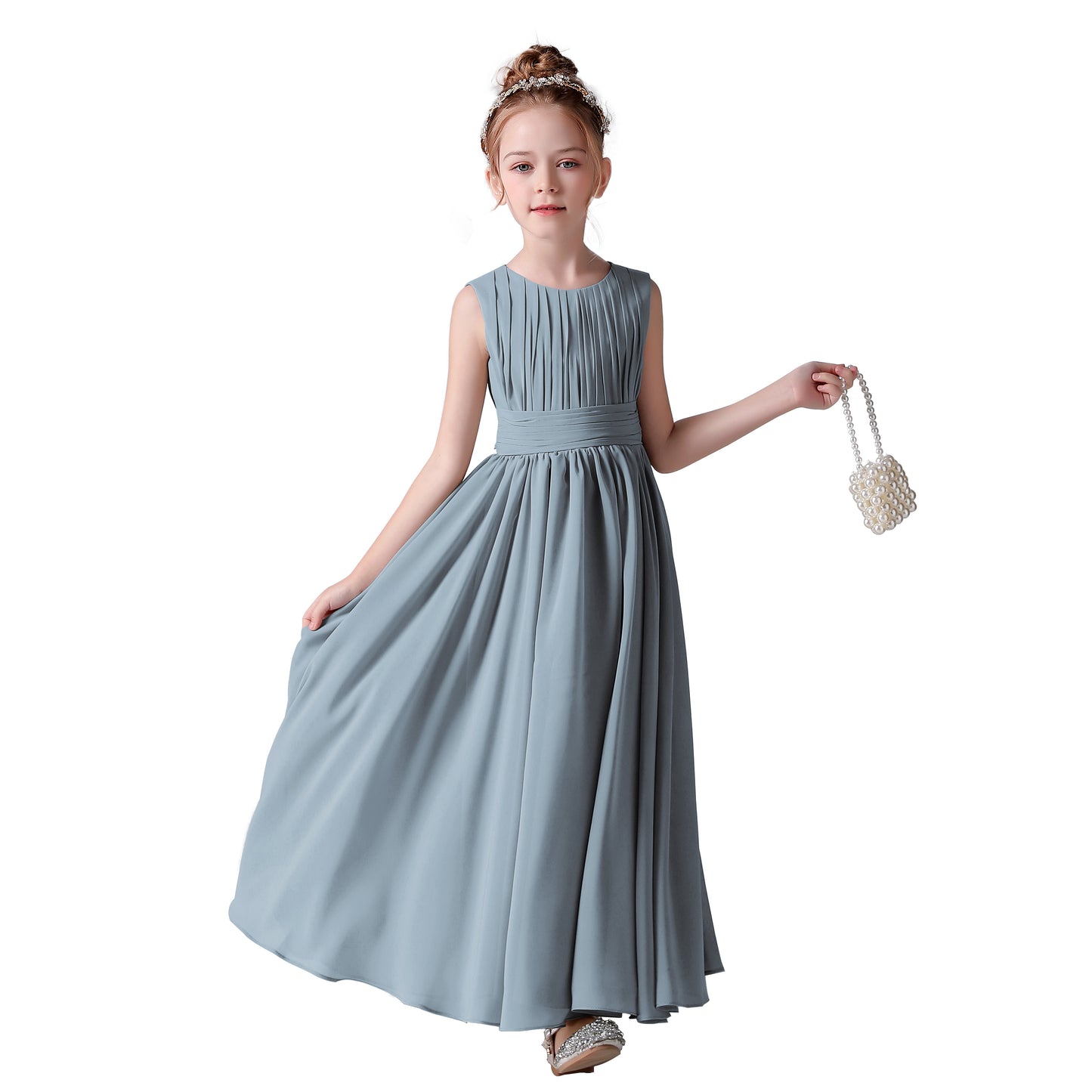 Chiffon Flower Girl Dresses Sleeveless Wedding Guest Dress Simple Pleated Athenian Style Dresses for Special Occasion