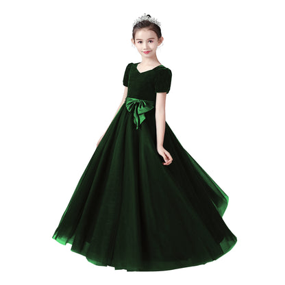 Junior Formal Dresses For Special Occasion Elegant V-Neck Party Dress Red Velvet Ball Gown With Sleeves