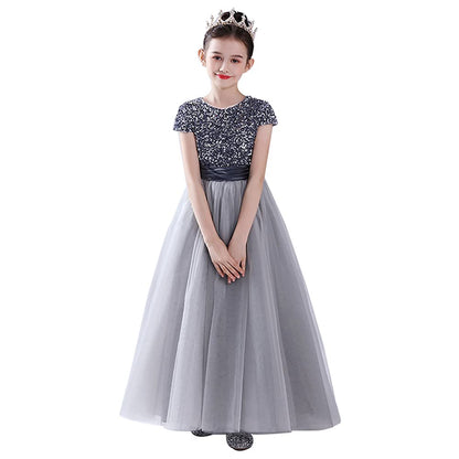 Flower Girl Dresses Sequins Wedding Jr Bridesmaid Puffy Tulle Skirt Girls Birthday Party Princess Dress Floor Length Pageant Gown