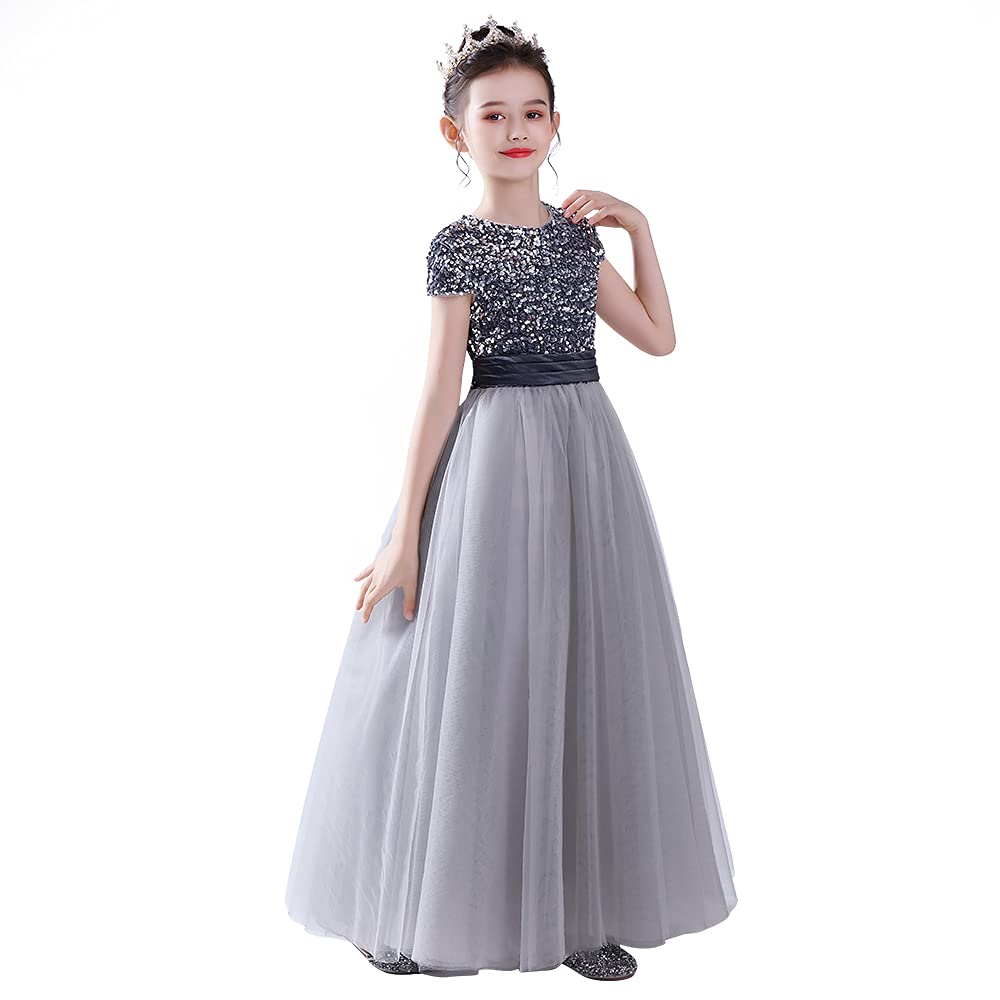 Flower Girl Dresses Sequins Wedding Jr Bridesmaid Puffy Tulle Skirt Girls Birthday Party Princess Dress Floor Length Pageant Gown