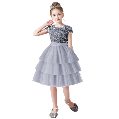 Cupcake Dresses For Kids Short Mini Birthday Party Gowns Tulle Tutu Dress Sequins Short Dress for Flower Girls Princess Dress