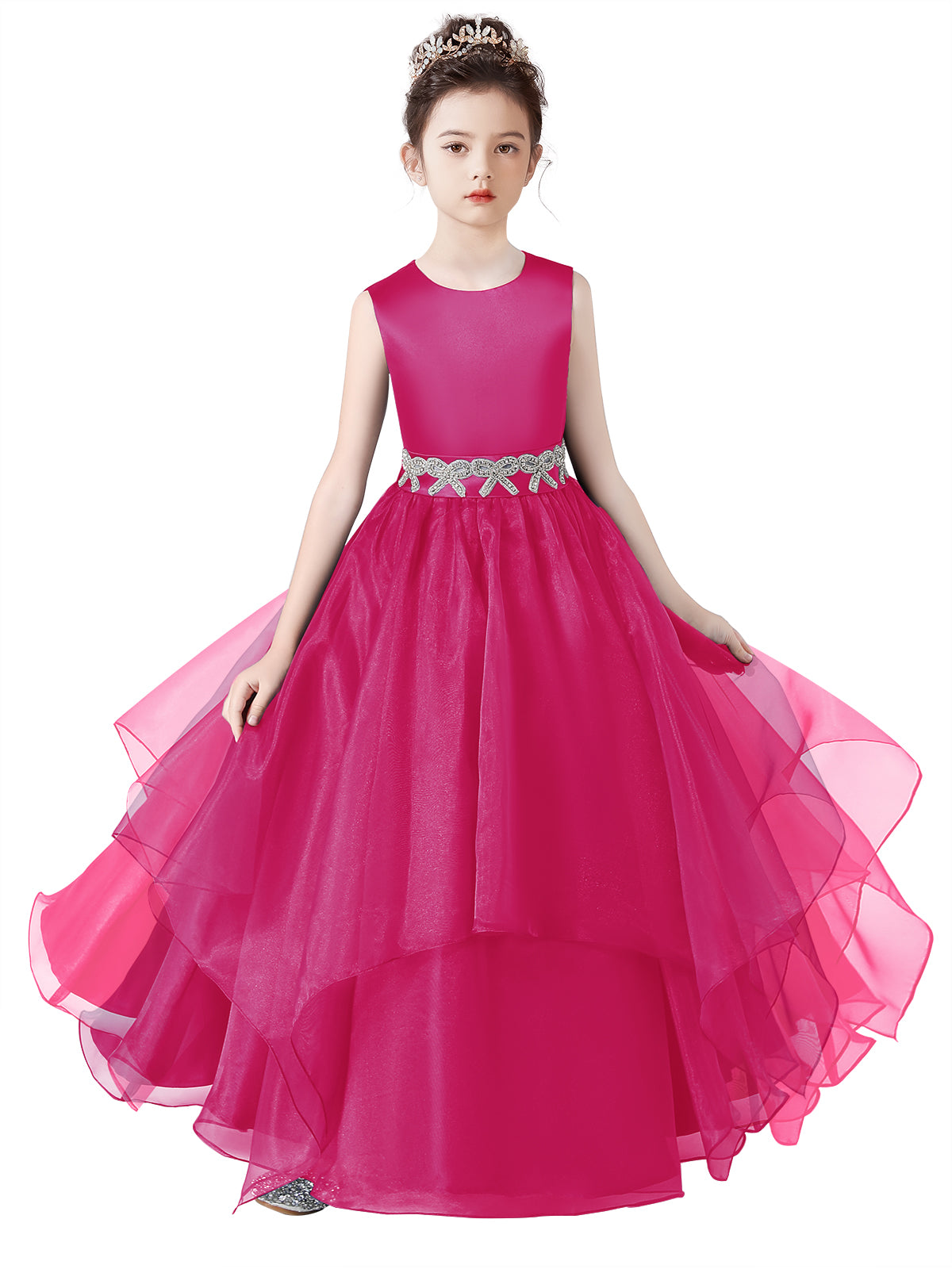 Sleeveless Flower Girls Dress Tulle Girls Birthday Party Dresses Formal Special Occasion Dress For Teens Junior Bridesmaid Pageant Ball Gown