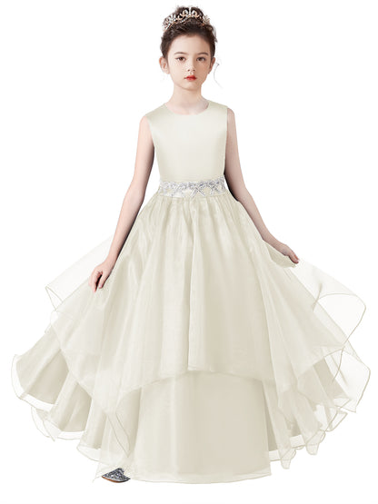 Sleeveless Flower Girls Dress Tulle Girls Birthday Party Dresses Formal Special Occasion Dress For Teens Junior Bridesmaid Pageant Ball Gown