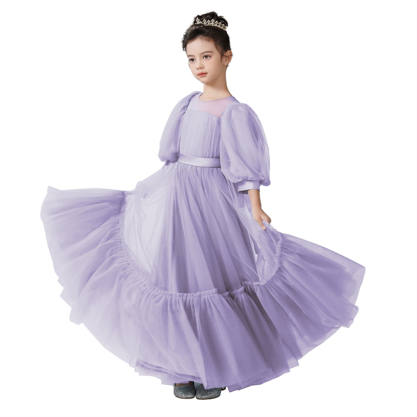 Full Length Tulle Flower Girl Dress for Wedding Girls Formal Dresses Size 4-16