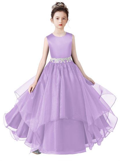 Sleeveless Flower Girls Dress Tulle Girls Birthday Party Dresses Formal Special Occasion Dress For Teens Junior Bridesmaid Pageant Ball Gown