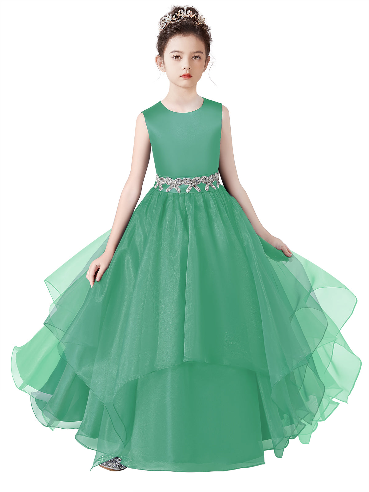 Sleeveless Flower Girls Dress Tulle Girls Birthday Party Dresses Formal Special Occasion Dress For Teens Junior Bridesmaid Pageant Ball Gown