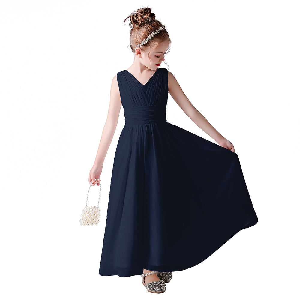 Little Girls Pageant Dress Formal Party Long Chiffon Flower Girl Dresses Wedding Sleeveless Junior Bridesmaid Dress