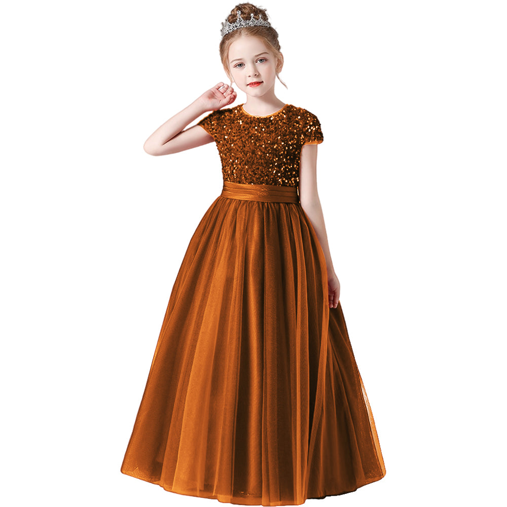 Flower Girl Dresses Sequins Wedding Jr Bridesmaid Puffy Tulle Skirt Girls Birthday Party Princess Dress Floor Length Pageant Gown