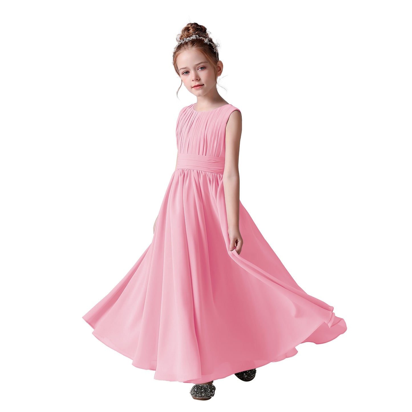 Chiffon Flower Girl Dresses Sleeveless Wedding Guest Dress Simple Pleated Athenian Style Dresses for Special Occasion