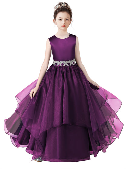 Sleeveless Flower Girls Dress Tulle Girls Birthday Party Dresses Formal Special Occasion Dress For Teens Junior Bridesmaid Pageant Ball Gown