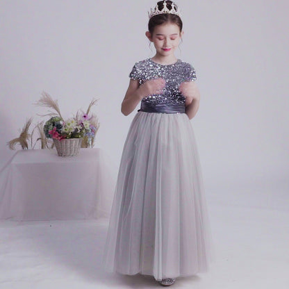 Flower Girl Dresses Sequins Wedding Jr Bridesmaid Puffy Tulle Skirt Girls Birthday Party Princess Dress Floor Length Pageant Gown