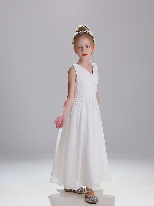 Little Girls Pageant Dress Formal Party Long Chiffon Flower Girl Dresses Wedding Sleeveless Junior Bridesmaid Dress