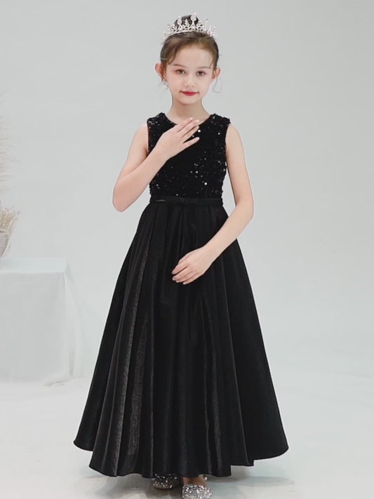 Satin Sequins Formal Dresses For Girls Special Occasion Dresses Elegant Birthday Party Dress