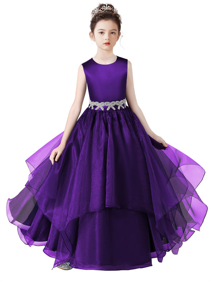 Sleeveless Flower Girls Dress Tulle Girls Birthday Party Dresses Formal Special Occasion Dress For Teens Junior Bridesmaid Pageant Ball Gown