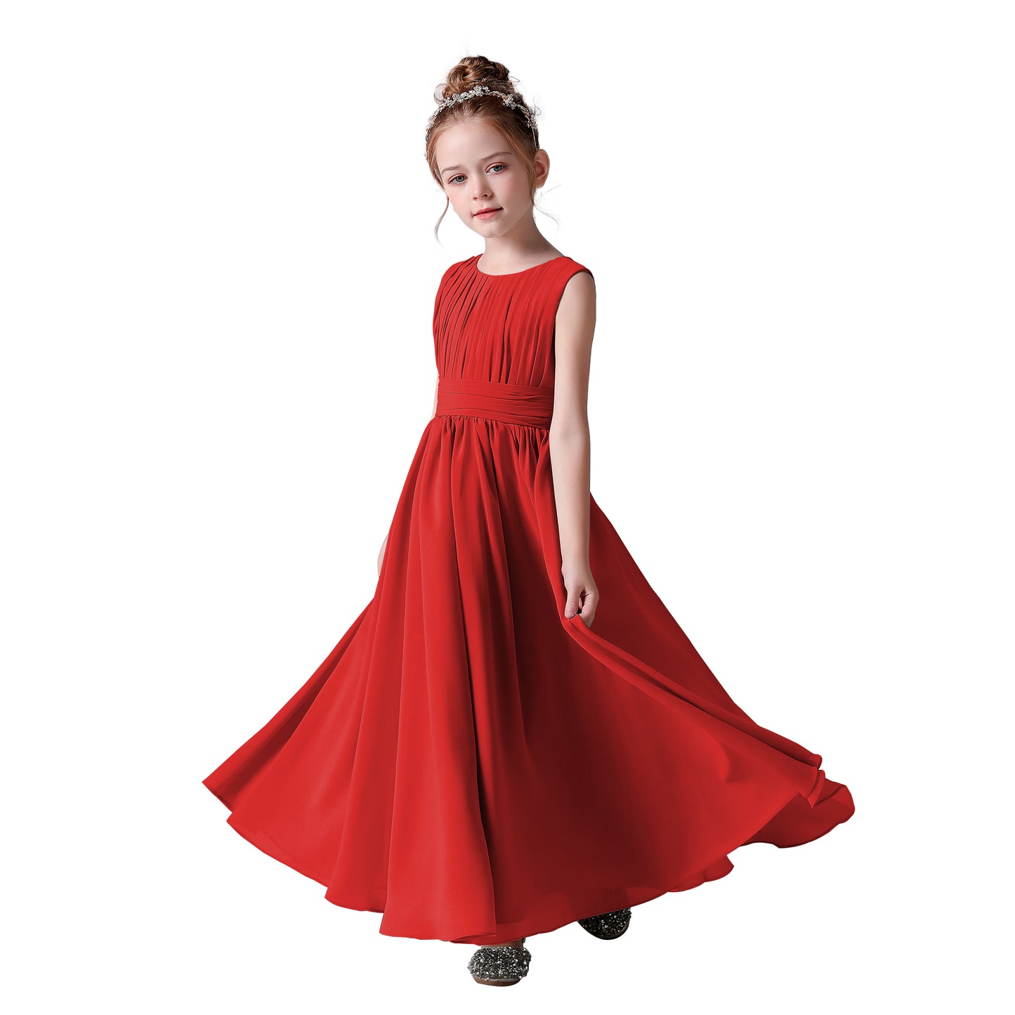 Chiffon Flower Girl Dresses Sleeveless Wedding Guest Dress Simple Pleated Athenian Style Dresses for Special Occasion