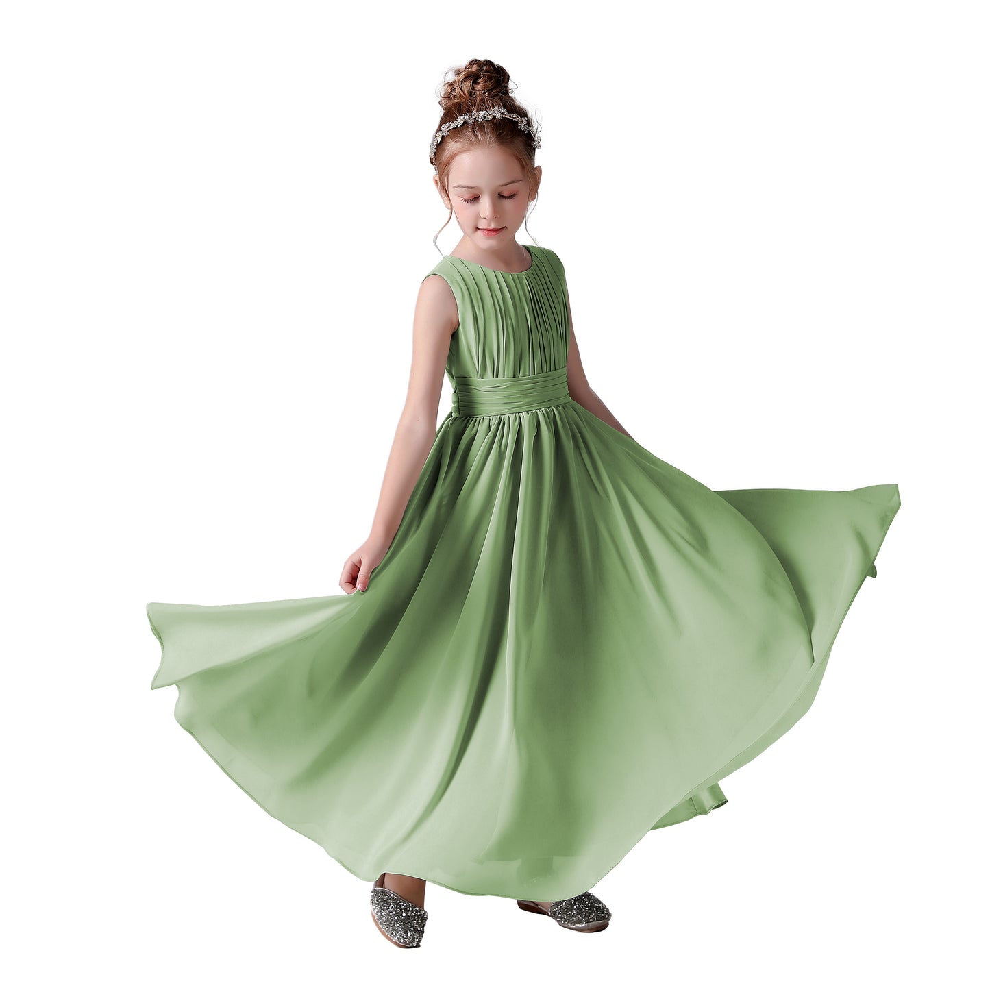 Chiffon Flower Girl Dresses Sleeveless Wedding Guest Dress Simple Pleated Athenian Style Dresses for Special Occasion