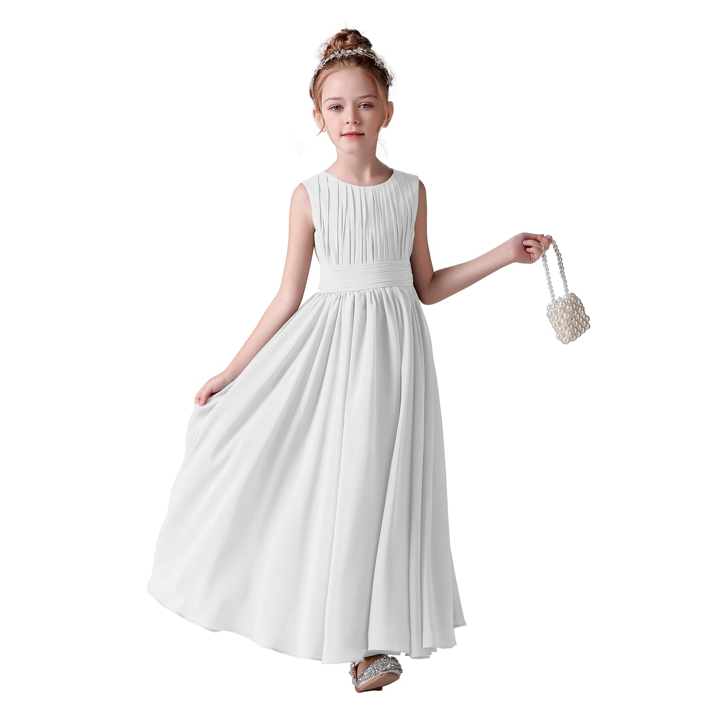 Chiffon Flower Girl Dresses Sleeveless Wedding Guest Dress Simple Pleated Athenian Style Dresses for Special Occasion