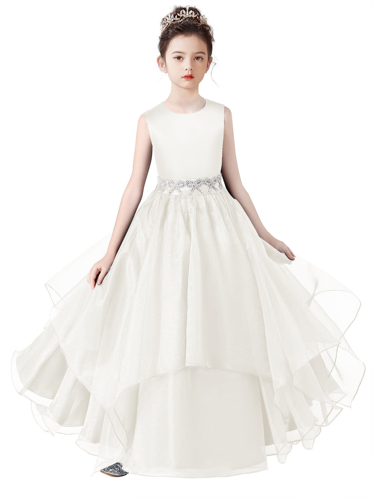 Sleeveless Flower Girls Dress Tulle Girls Birthday Party Dresses Formal Special Occasion Dress For Teens Junior Bridesmaid Pageant Ball Gown