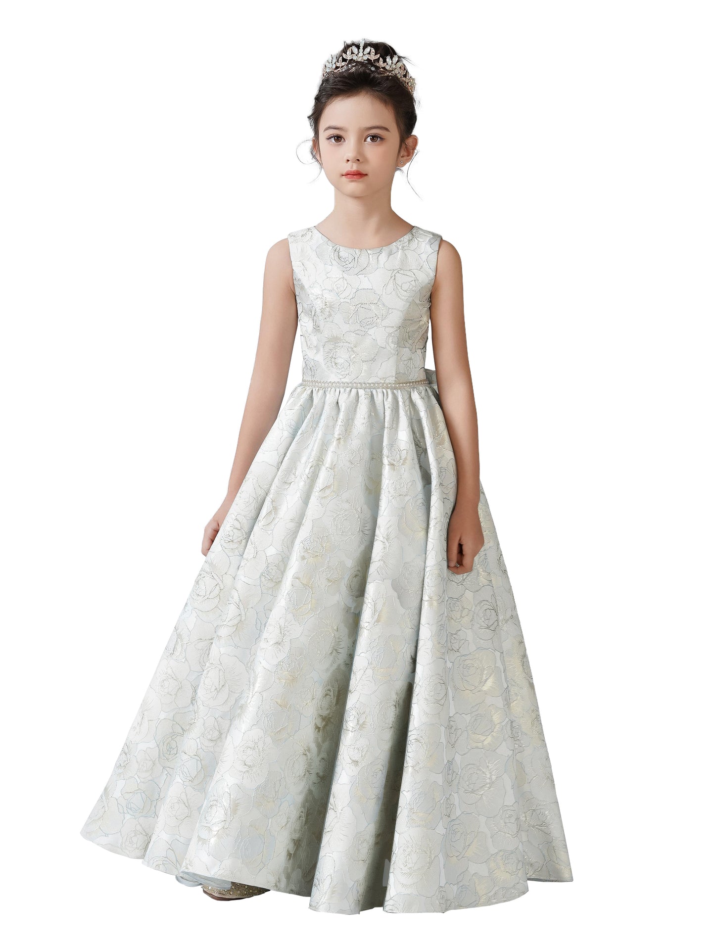 Satin Flower Girl Dress for Wedding First Communion Dress for Girls Sleeves Birthday Party Pageant Dress Prom Ball Gown