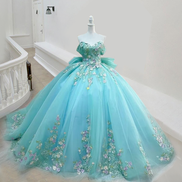 2025 3D Flower Tulle Sweatheart Quinceanera Dresses Big Bow Homecoming Dress Long Sweet 16 Dresses Tulle Lace Appliques Prom Ball Gown