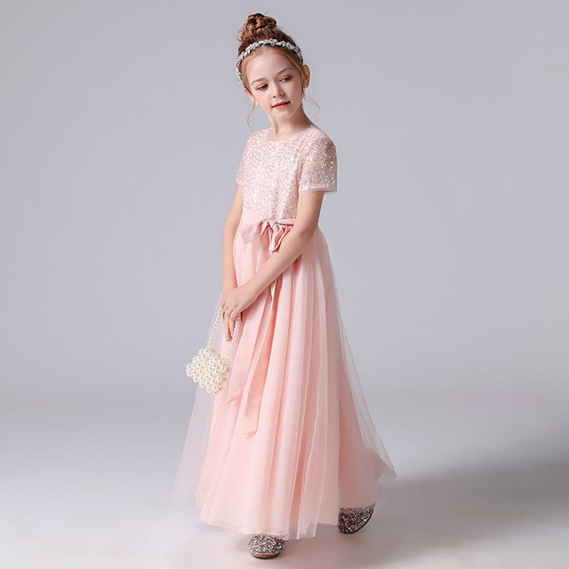 Pink Flower Girl Dresses For Wedding Sequin Junior Bridesmaid Dresses Tulle Princess Dress