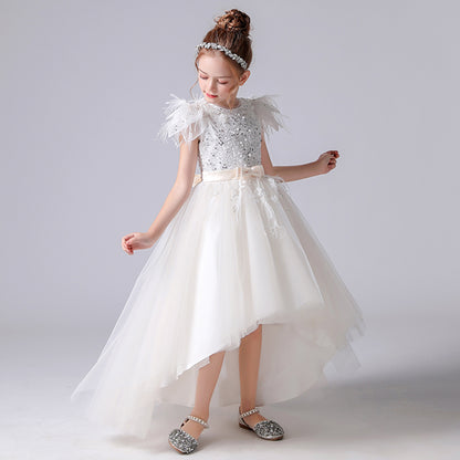 Little Girls Sequin Pageant Dresses White Birthday Ball Gown For Girls Tulle Fancy Party Dresses