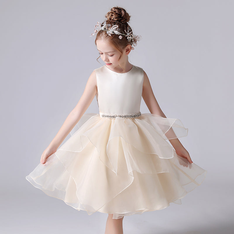 Champagne Flower Girl Dress Junior Bridesmaid Dresses For Wedding Princess Tulle Party Dresses Sleeveless